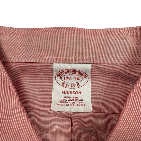 Brooks Brothers Madison Men's 17.5/34 Button Down Shirt Pink Non-iron Supima - Picture 6 of 6
